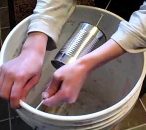thread dowel through bucket